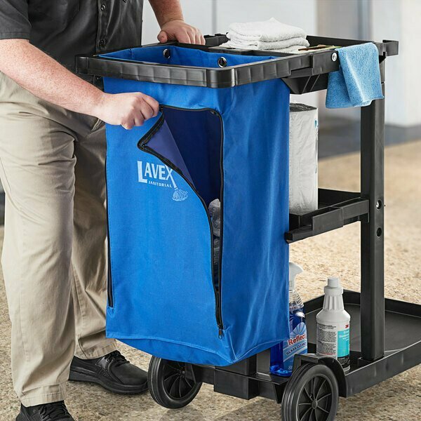 Lavex Blue Vinyl Janitor Cart Bag with Zipper 274JC3ZIPBL